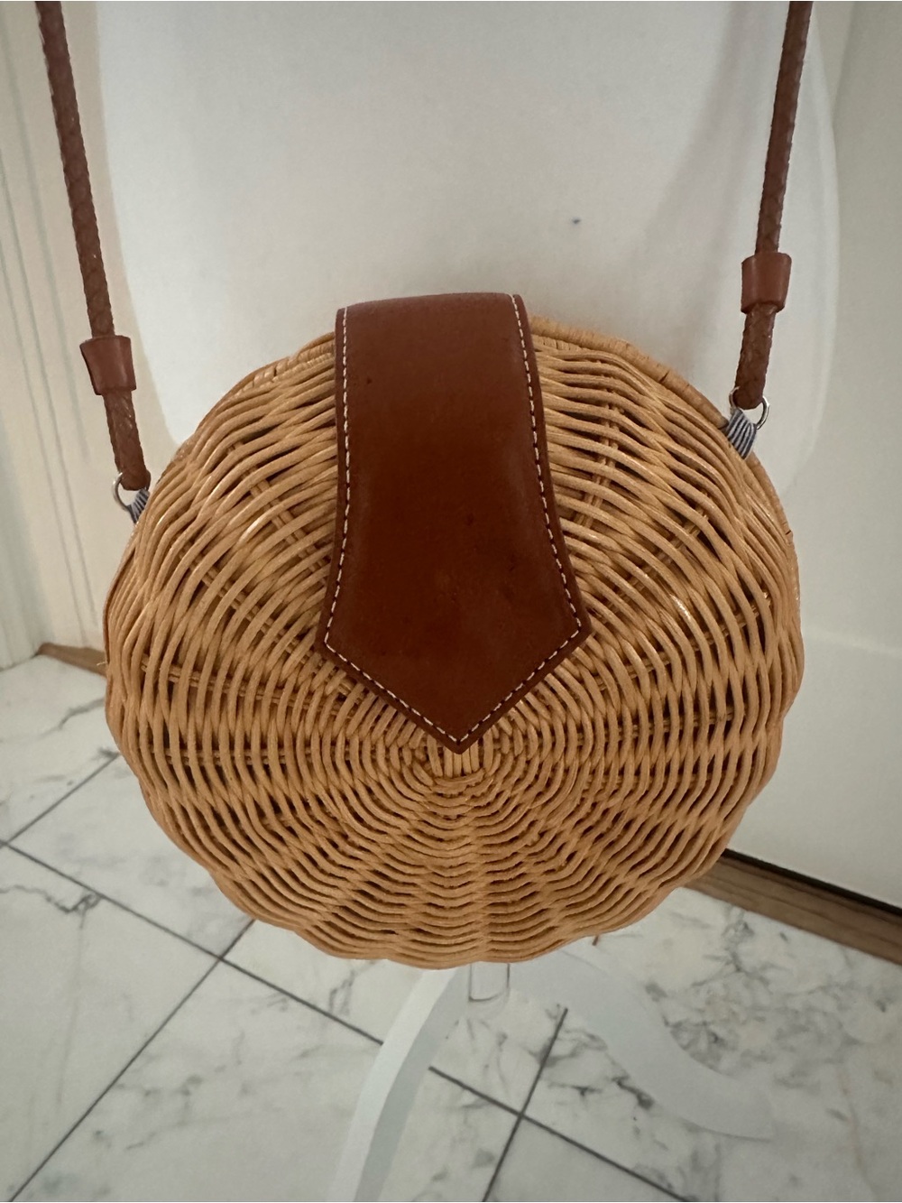 J. McLaughlin Round Woven Crossbody in Tan and Cognac - Picture 2 of 16